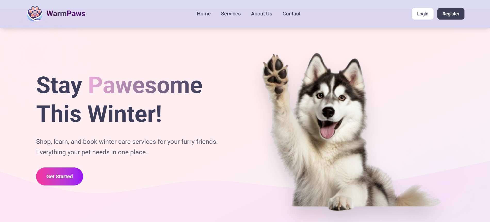 WarmPaws pet store interface